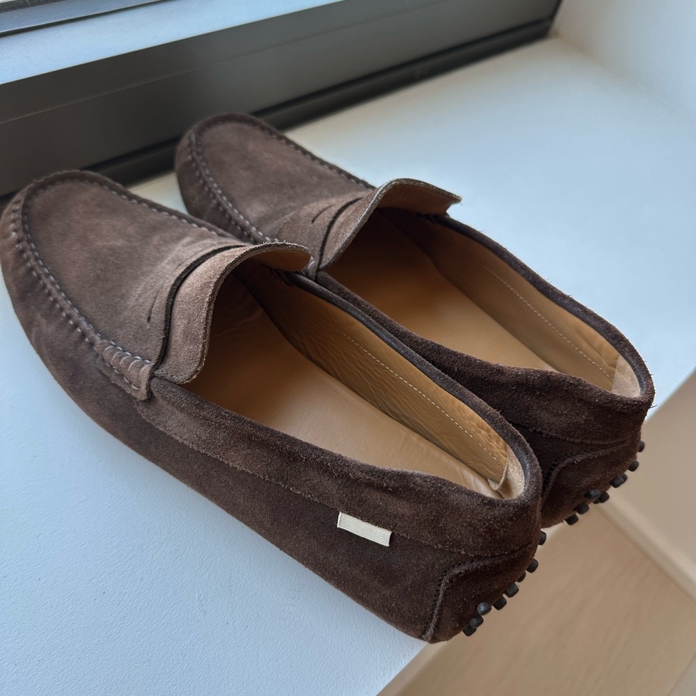 Oliver Cabell Dark Brown Suede Driver Loafers